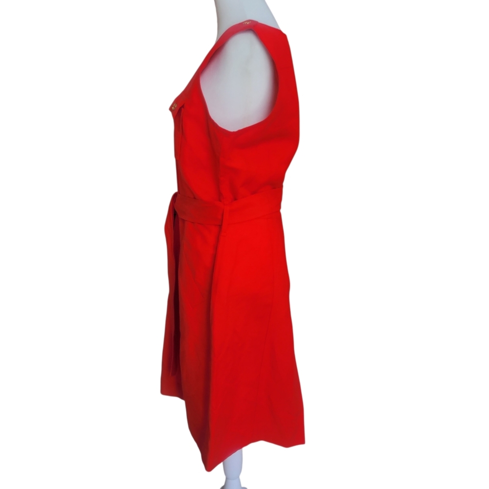 Chic Calvin Klein Red Linen Sleeveless Belted Dress Size 12 W/Pockets Like New - Picture 3 of 13